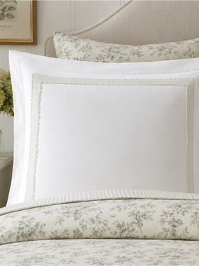 Laura Ashley - Euro Sham, 100% Cotton With Contrast Border,Mila Green, 26" X 26"